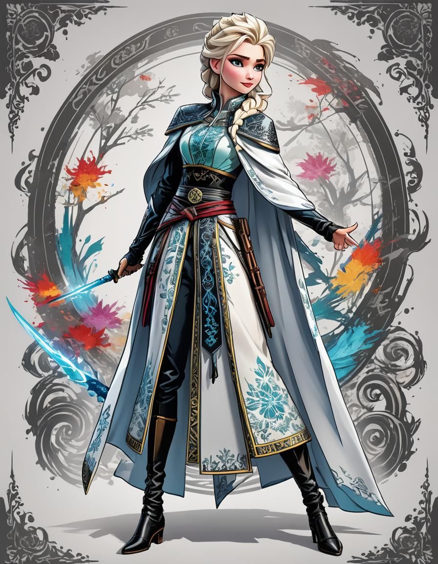 Elsa from Frozen as Samurai Warrior Illustration