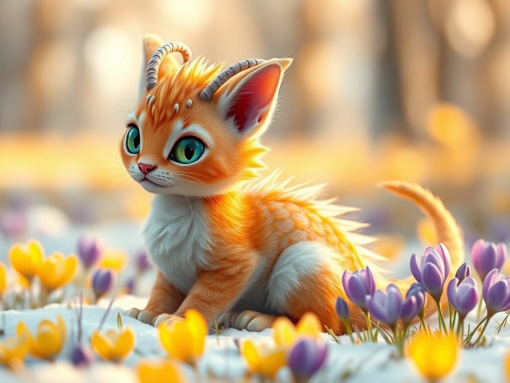 Dragon-Cat in Winter Wonderland