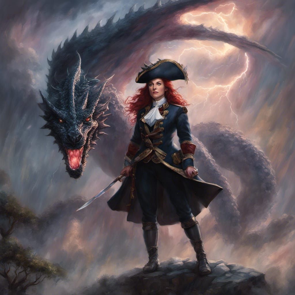 Female Commander Commands Dragon in Ethereal Fantasy Art