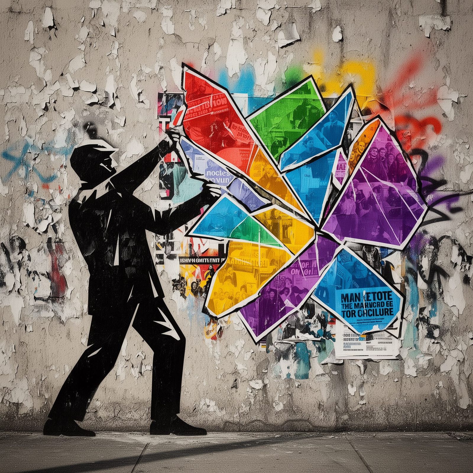 Urban Stencil Art: Assembling a Multicolor Prism