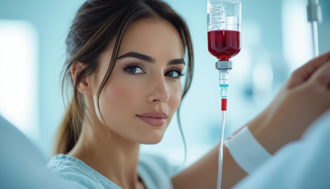 Blood Transfusion in Sterile Hospital Scene, Cinematic Focus