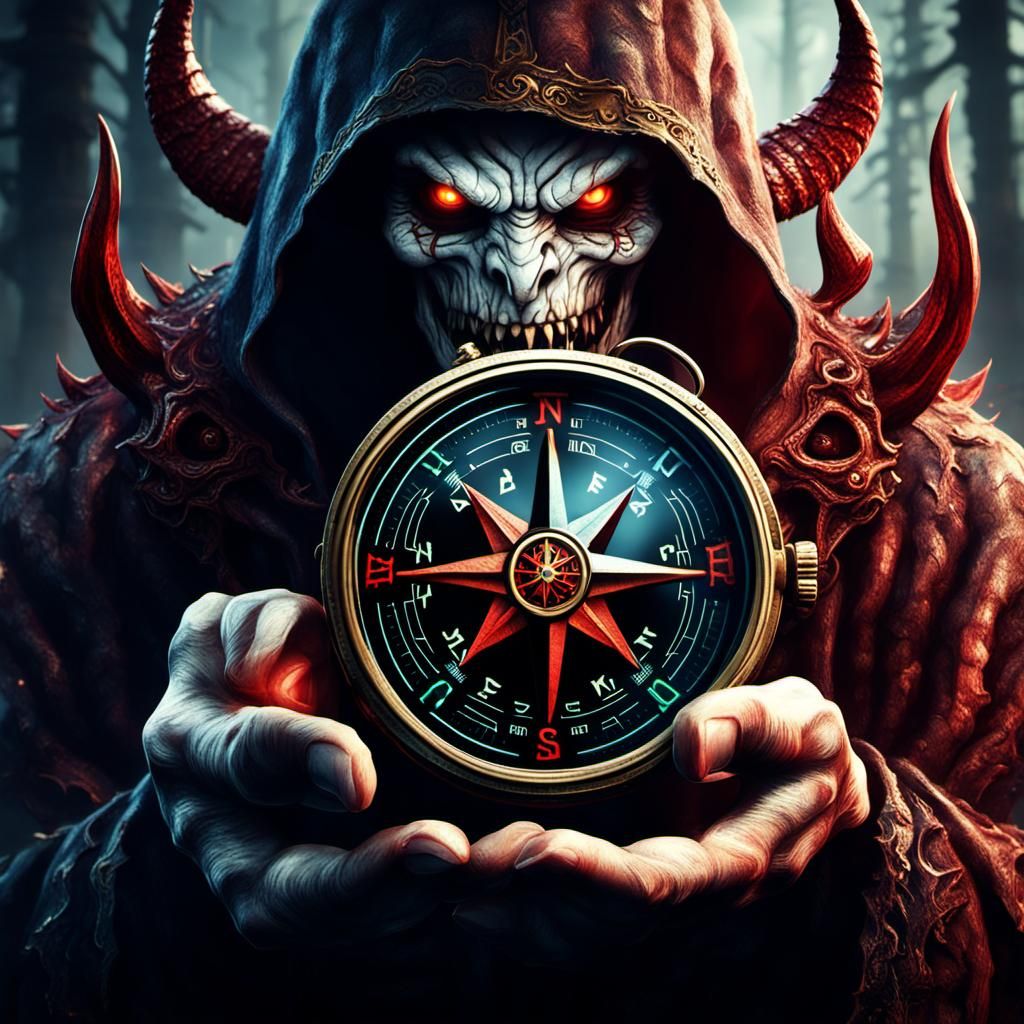 Demonic Compass in Detailed Matte Painting Style