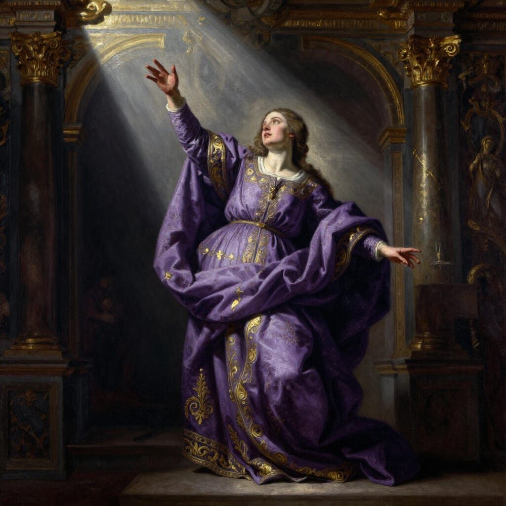 Baroque Religious Scene: Divine Revelation in Violet Tones