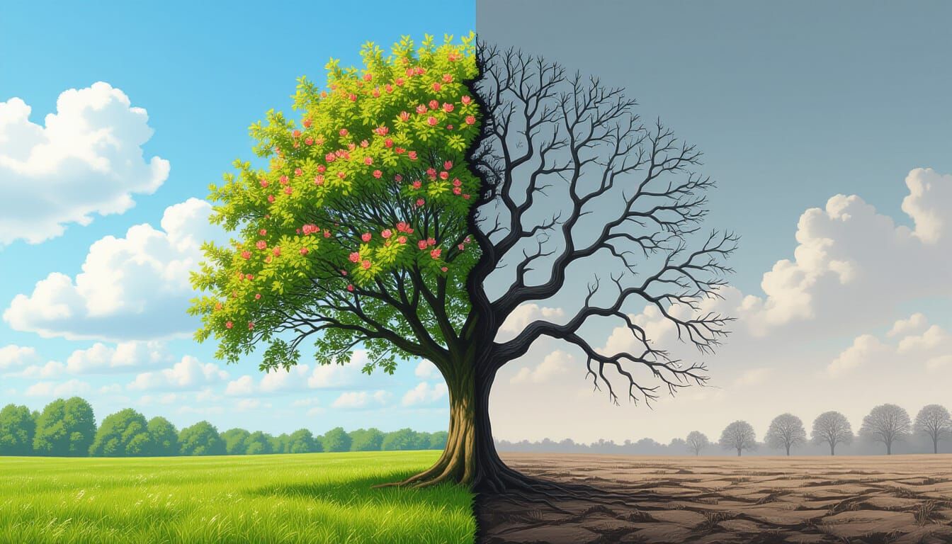 Life vs Death: Blooming Tree and Skeletal Tree