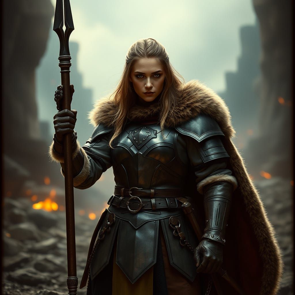 Epic Fantasy Aasimar Warrior Unleashes Her Fury with Pike