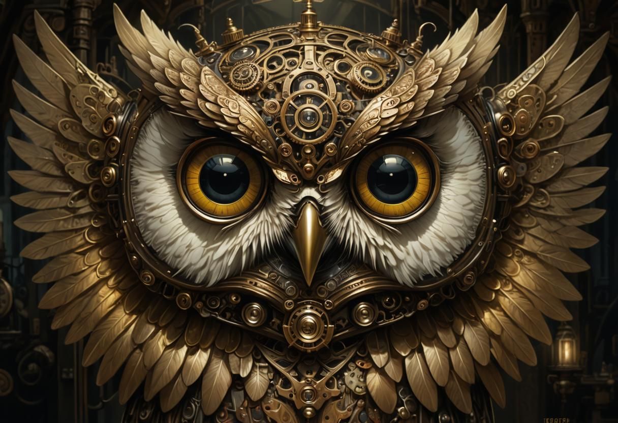 Steampunk Owl Fairy with Mecha Wings