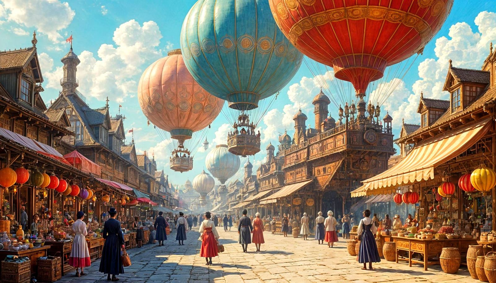 Floating City Marketplace: Victorian Merchants and Whimsical...