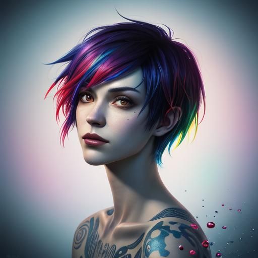 Hyperrealistic Manic Pixie Dream Girl Splash Art