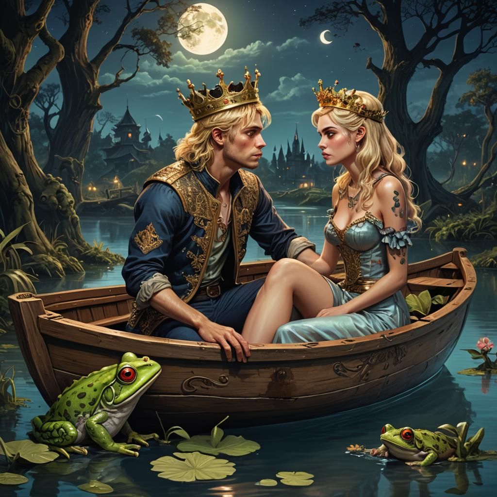 Tattooed Girl and Prince Kiss Under Moonlight