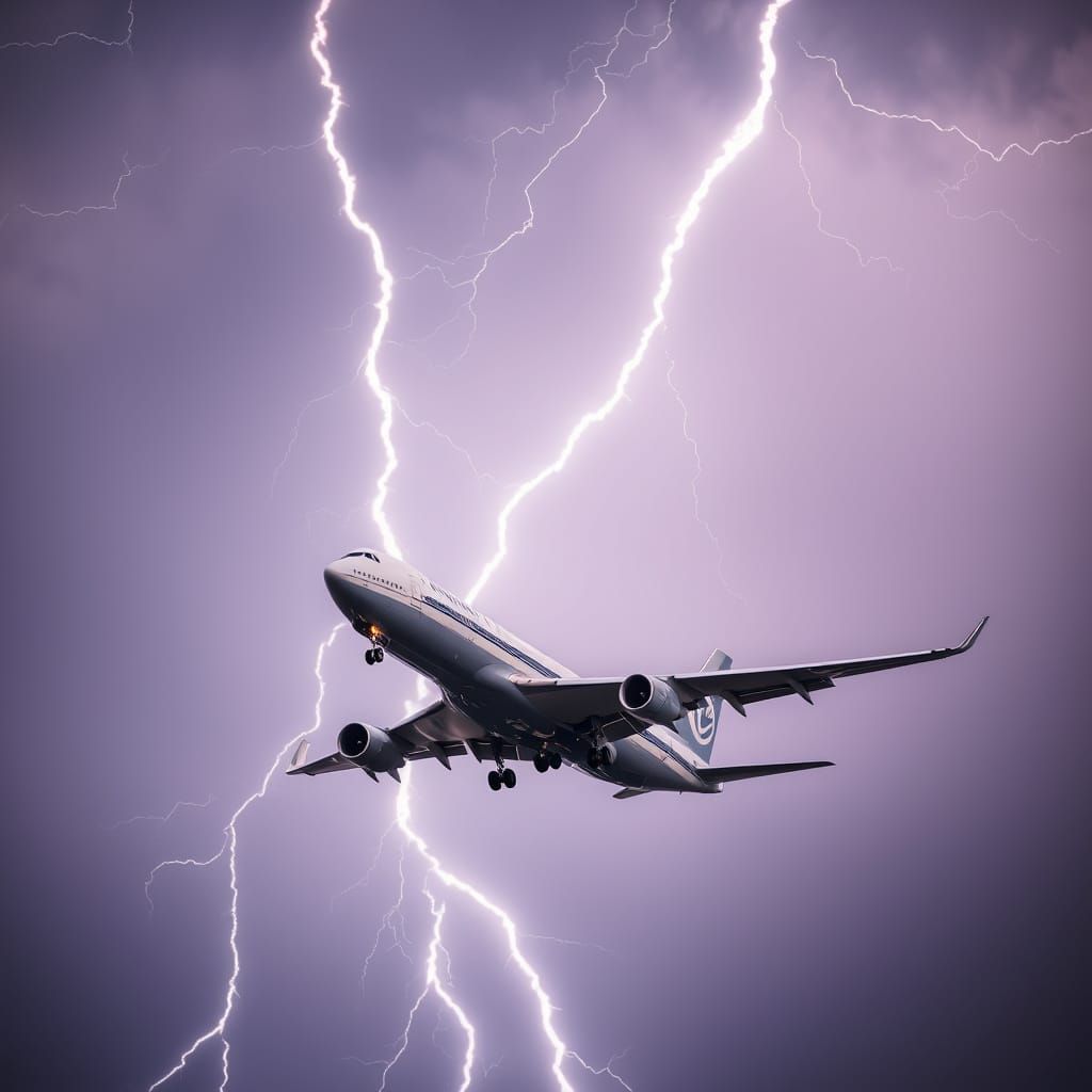 Lightning Strikes Airplane in Flight: Professional Photograp...