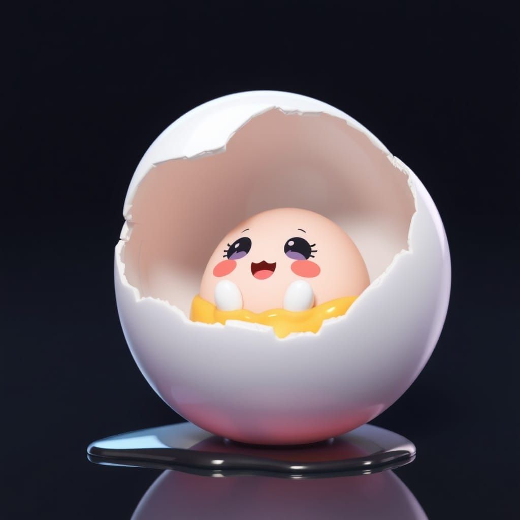 Cute Anime Egg Character in 3D Art Style