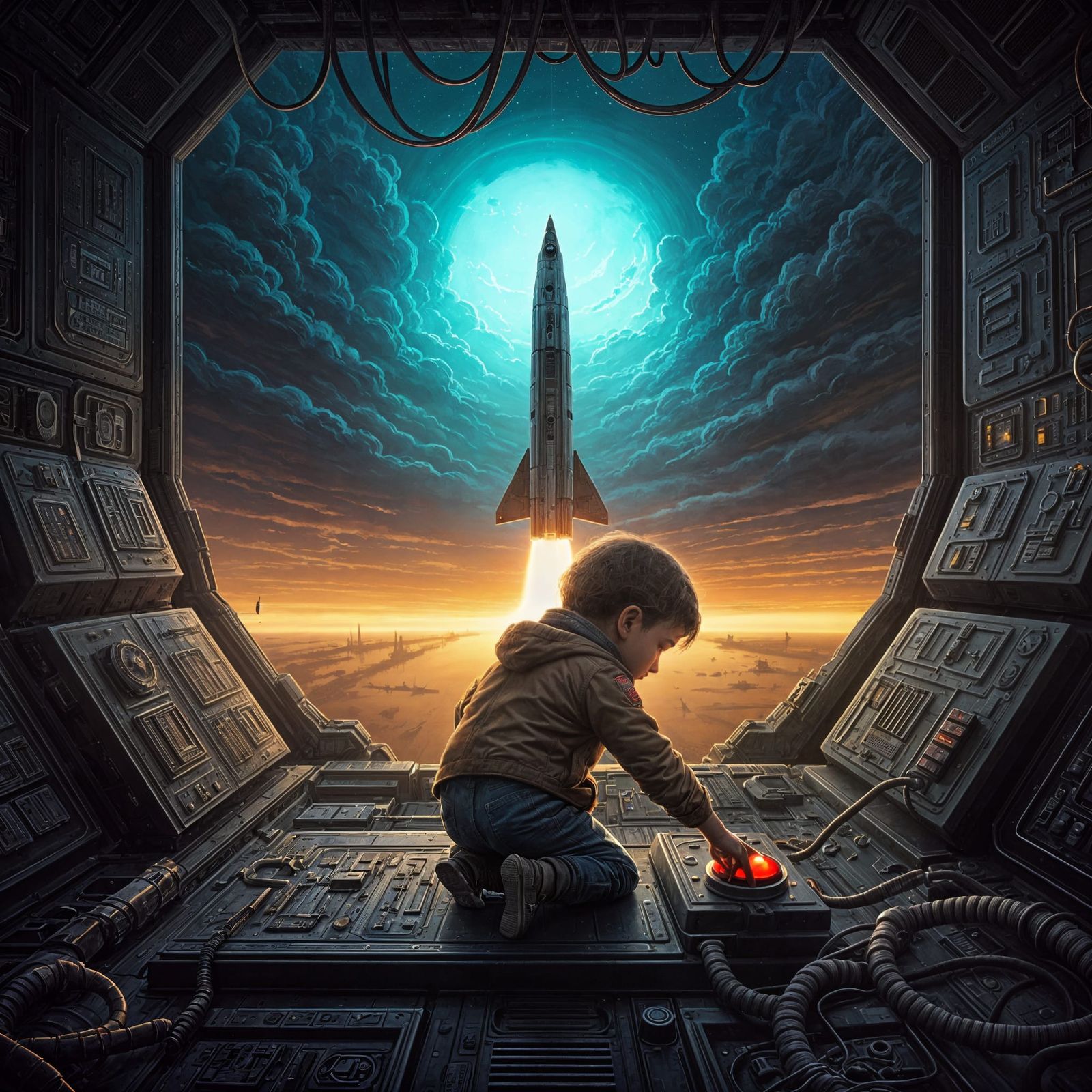 Innocent Curiosity in a Futuristic Landscape