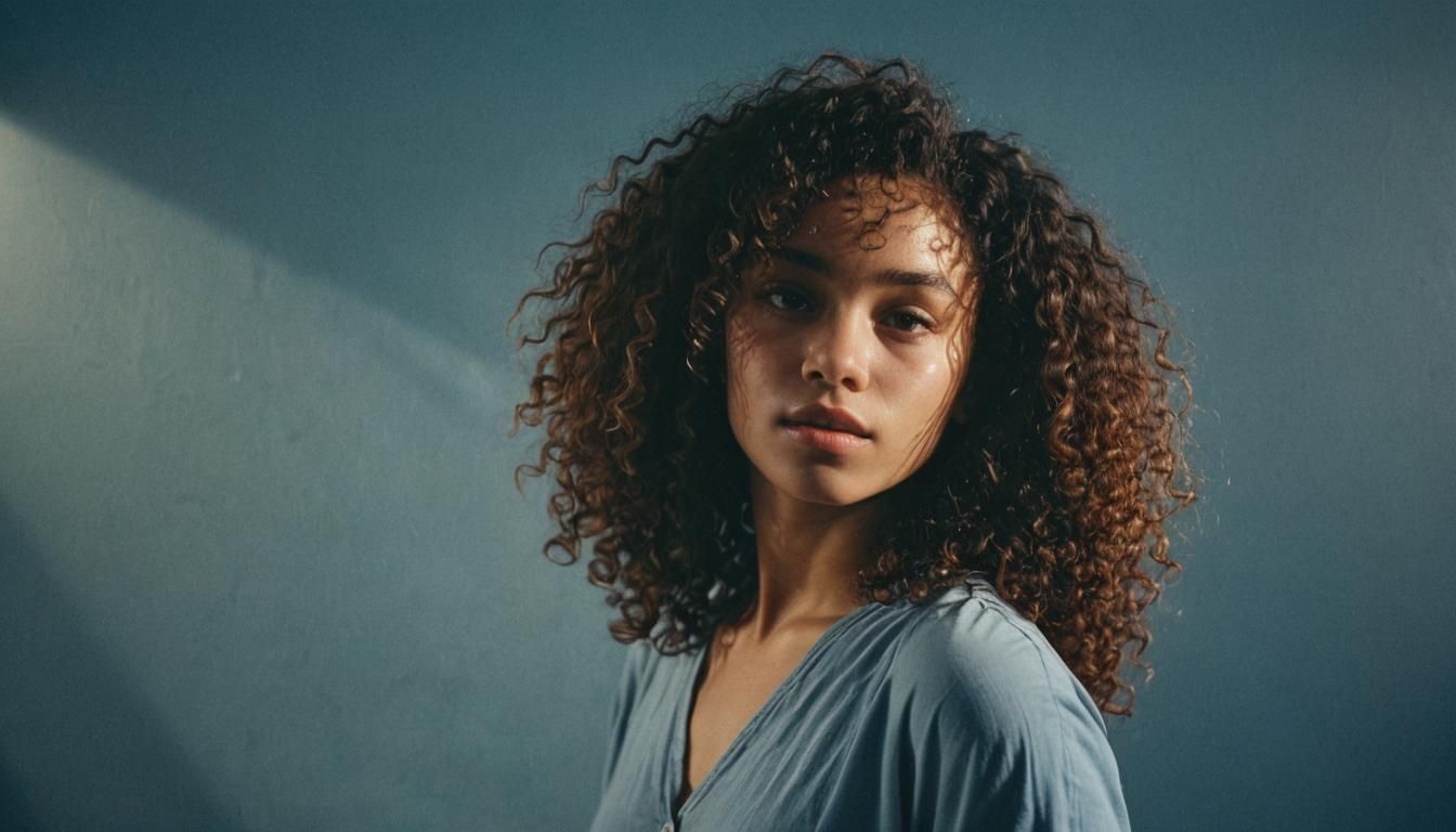 Cinematic Portrait of Biracial Girl with Curly Hair
