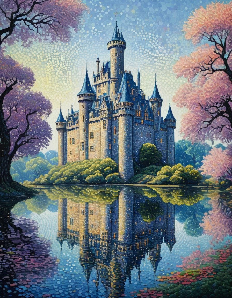 Pointillism Castle in Impressionistic Style