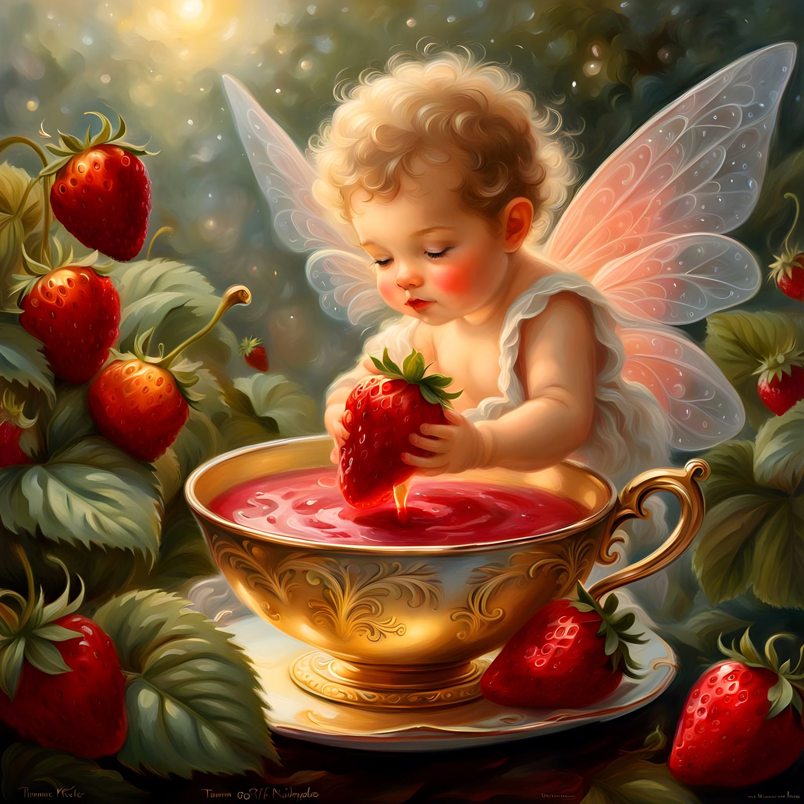 Strawberry Fairy Baby in Ethereal Fantasy Style