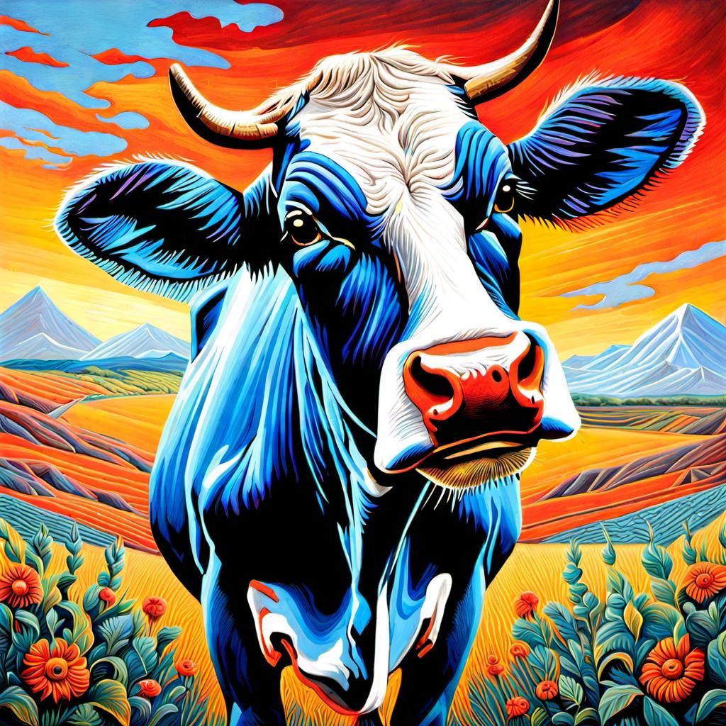 Psychedelic Cow Painting in Intricate Detail