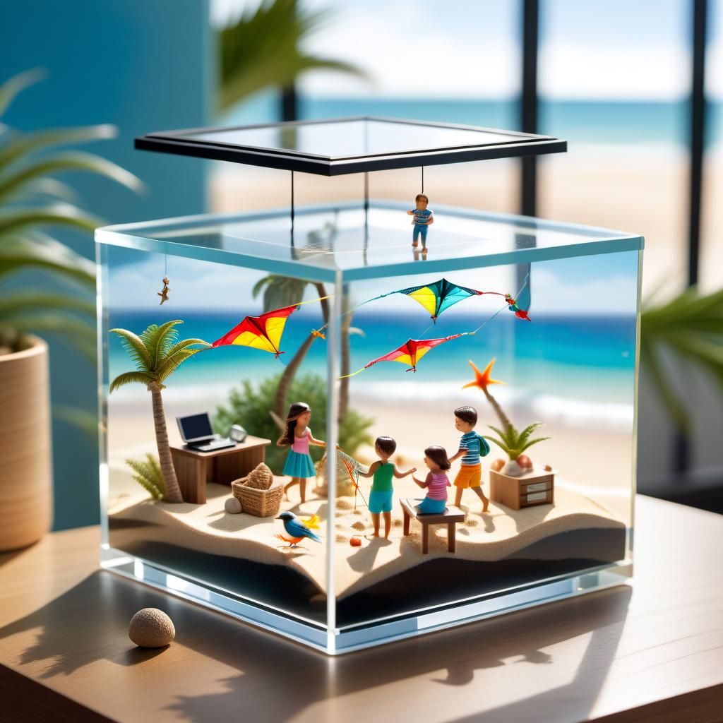 Miniature Beach Kite Festival in a Glass Cube