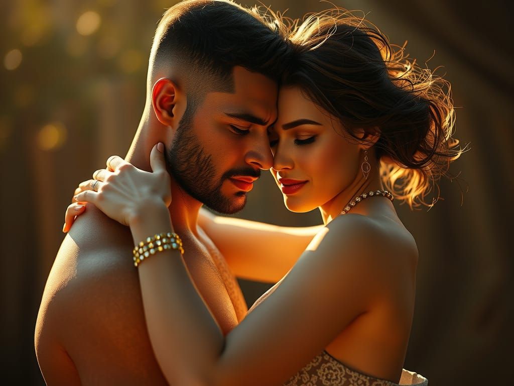 Couple Embracing in Warm Golden Light
