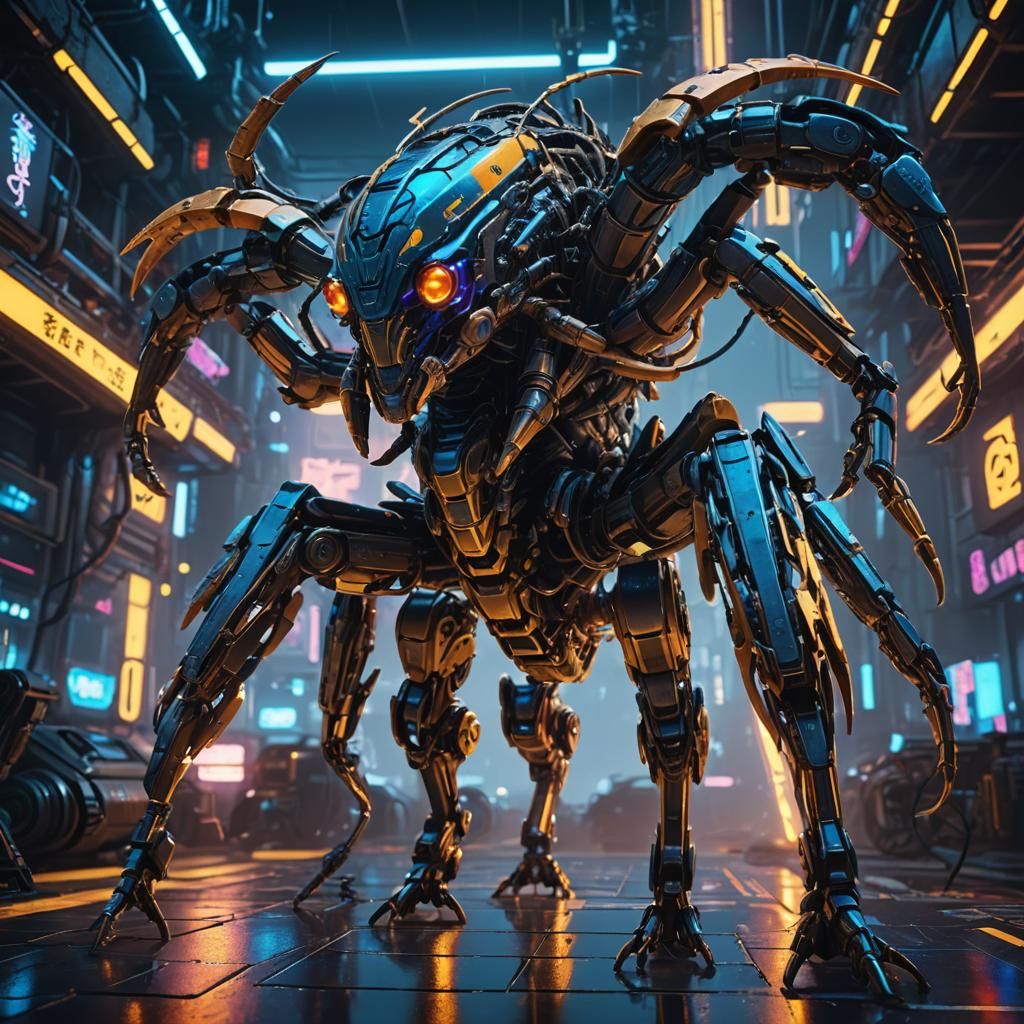 Cyberpunk Scorpion Queen on Metallic Platform