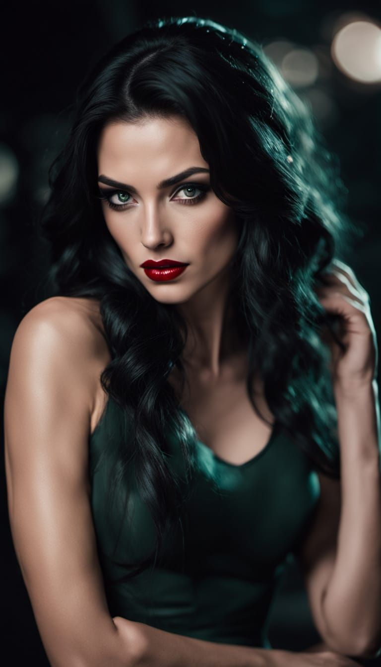 Comic Noir Vampire Woman Crawls Seductively in Sin City Styl...