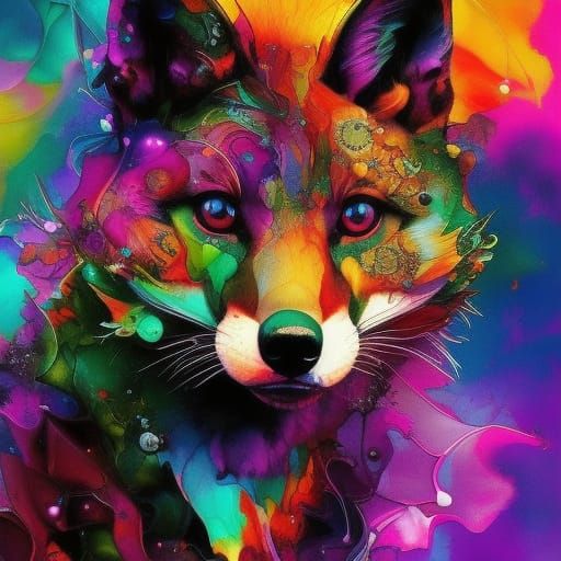 Hyperrealistic Fox Portrait in Inkblot Style