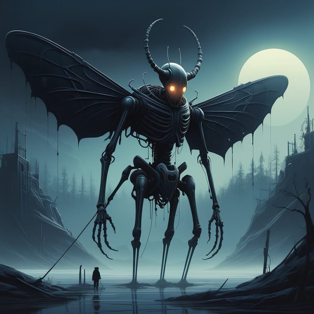 Gothic Insectoid Queen in Haunting, Surrealistic Splendor
