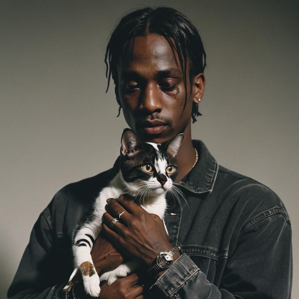 Intimate Moment: Man Holding Cat in Cinematic Style