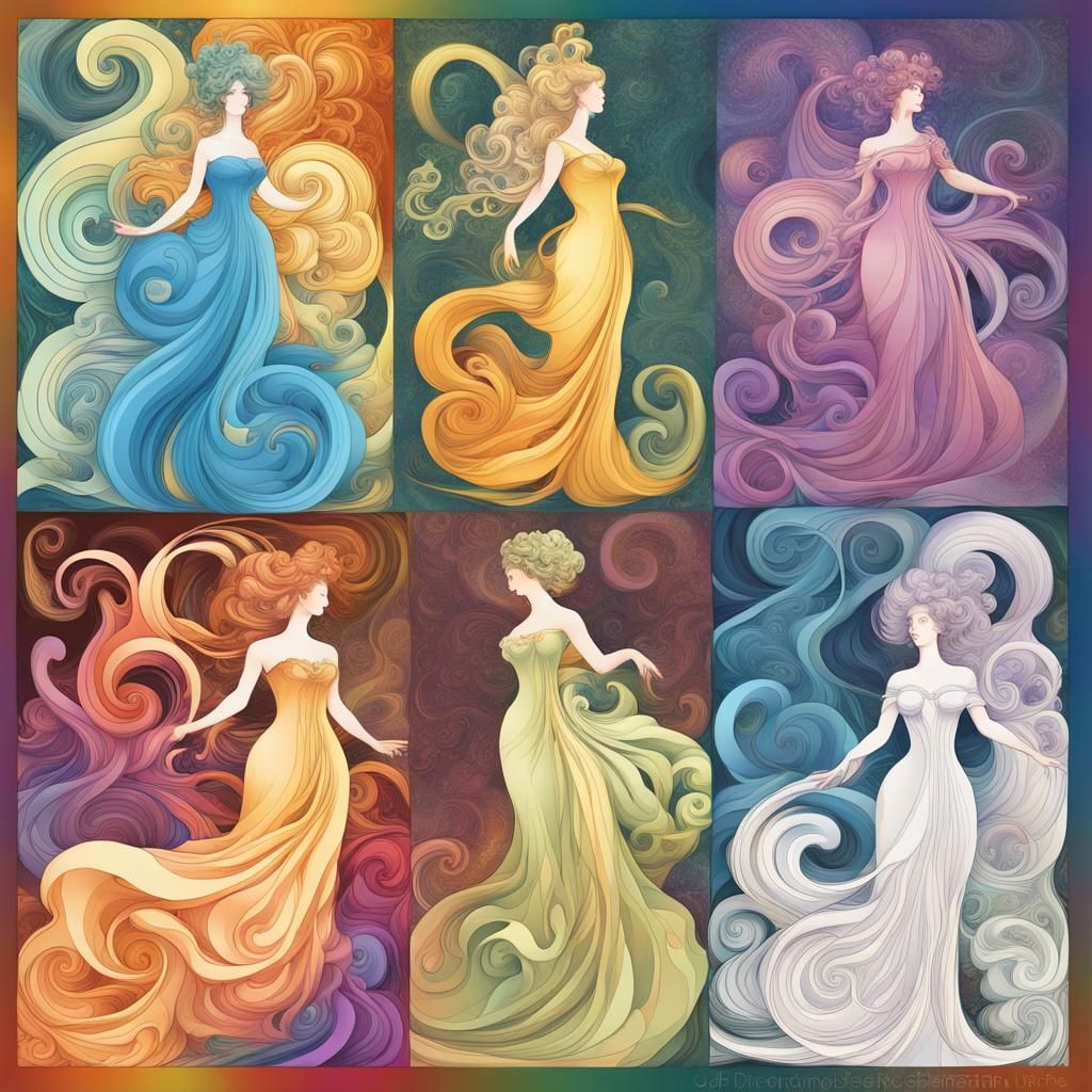 Four Seasons in Psychedelic Art Nouveau Style