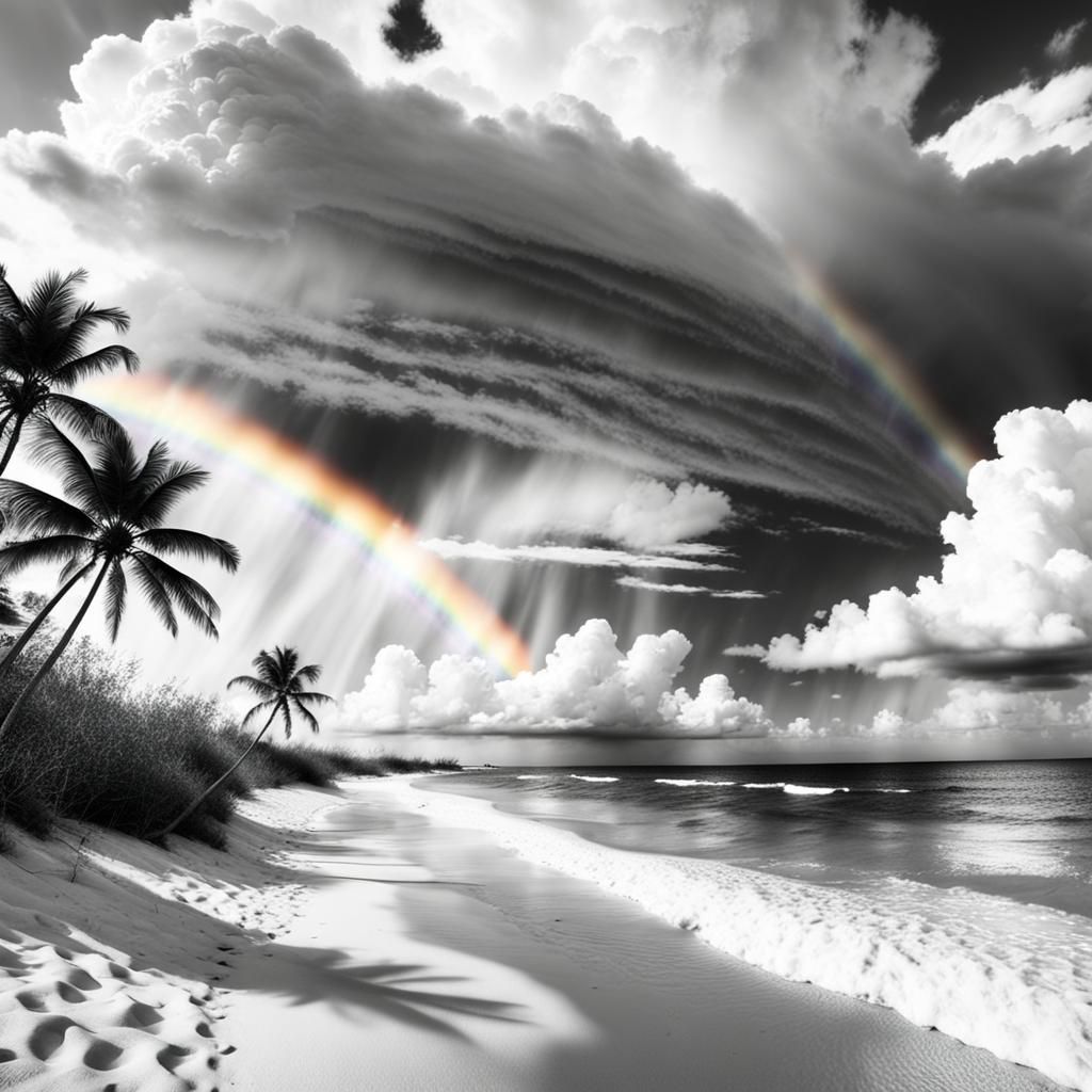 Tropical Beach Under Stormy Skies in Hyalotype