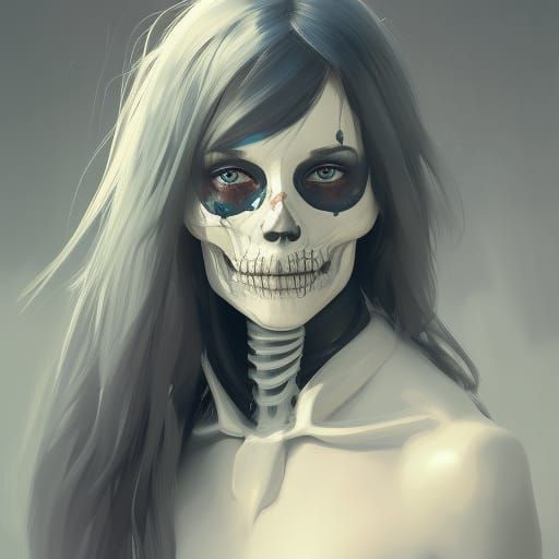 Intricate Skeleton Girl Portrait in Art Nouveau Style