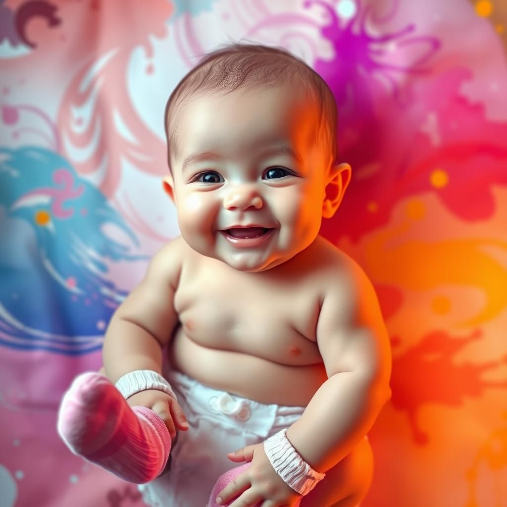 Adorable Baby Portrait with Dreamlike Watercolor Background