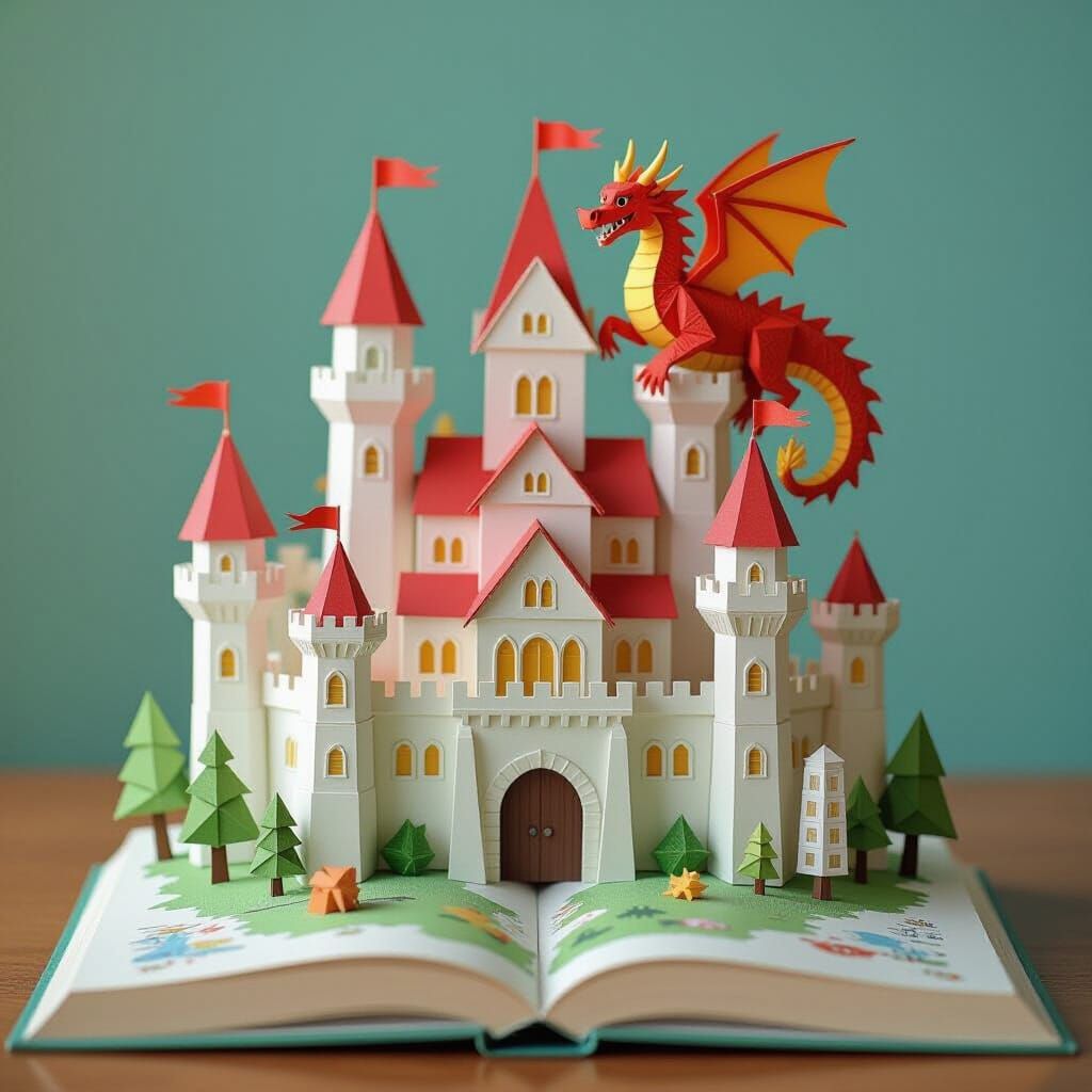Origami Castle and Dragon Pop-Up Book City