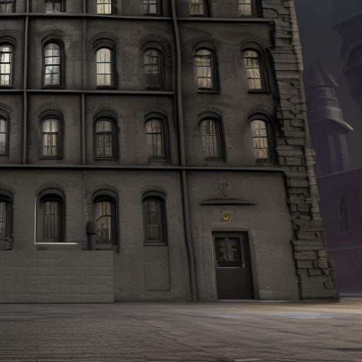 Dark City Jail Facade in Industrial Goth Style