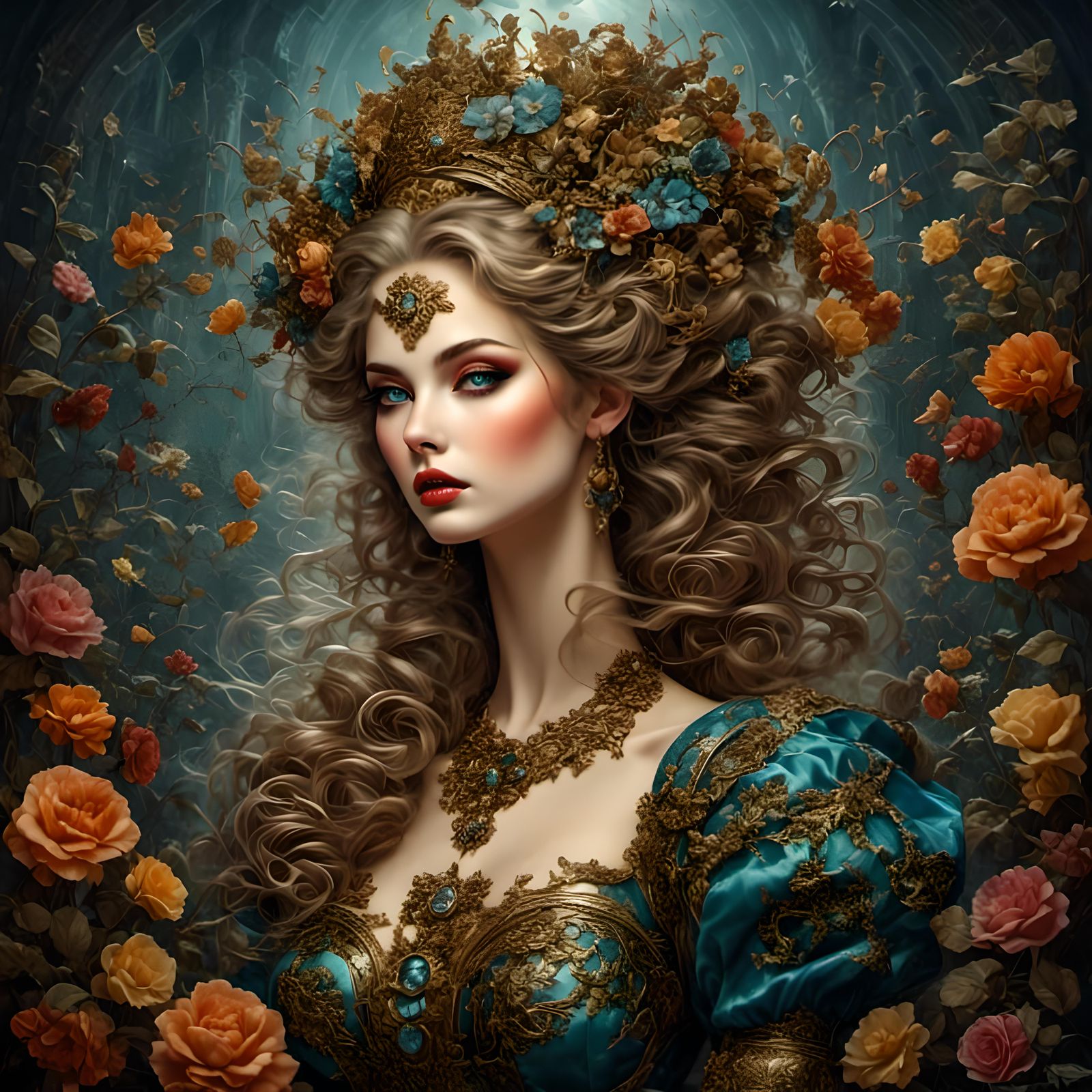 Draconic Queen Portrait in Murraypunk Style