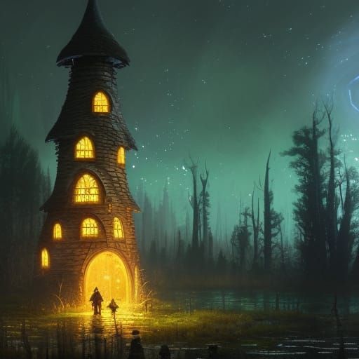 Gothic Mushroom Cottage in Glowing Swamp