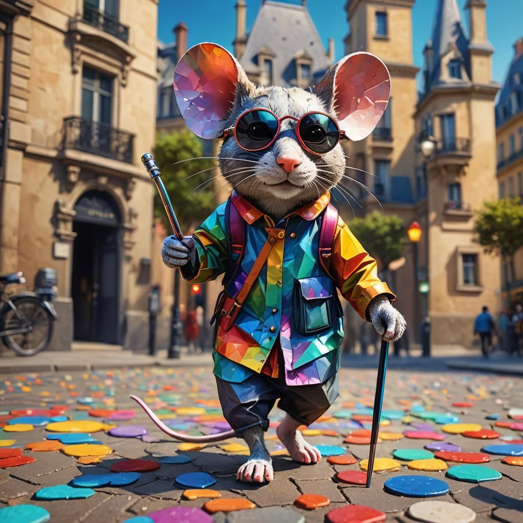 Blind Mouse Walks in Paris: Hyperrealistic Splash Art