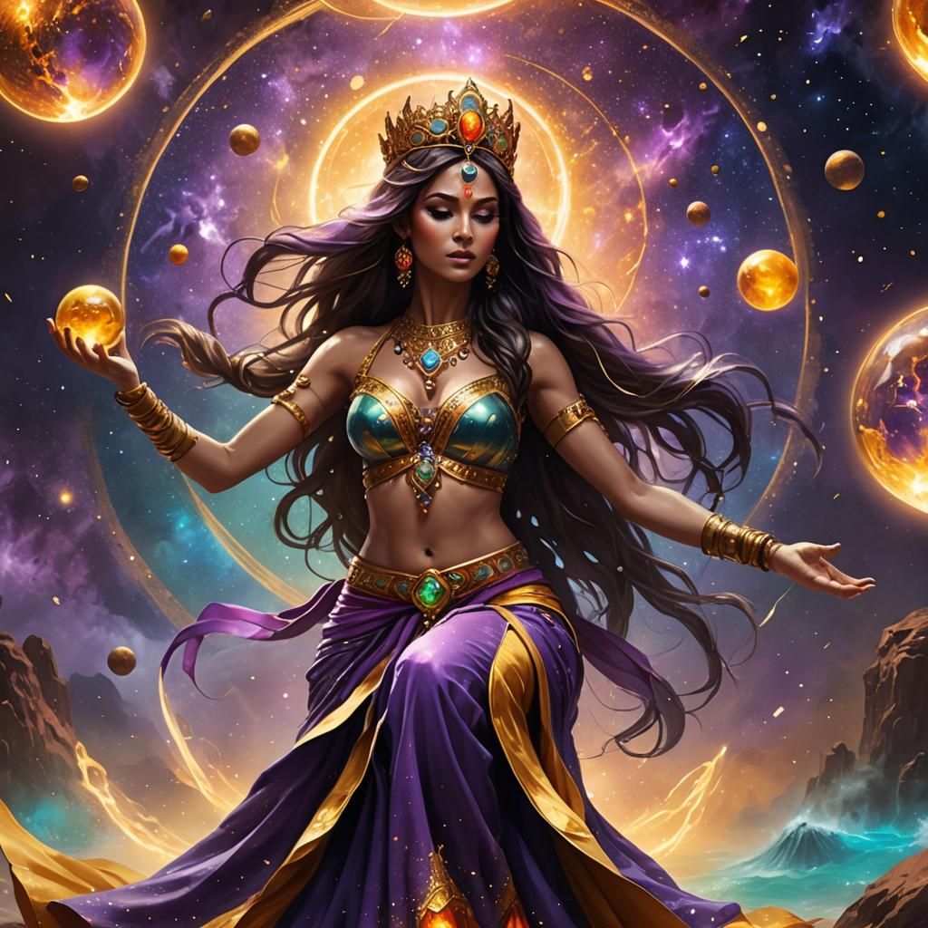 Meditating Princess Superhero in Nebula Galaxy