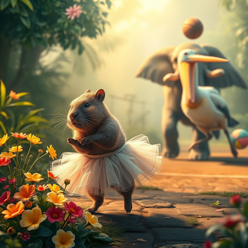 Enchanted Capybara Ballet: A Whimsical Fantasy Scene