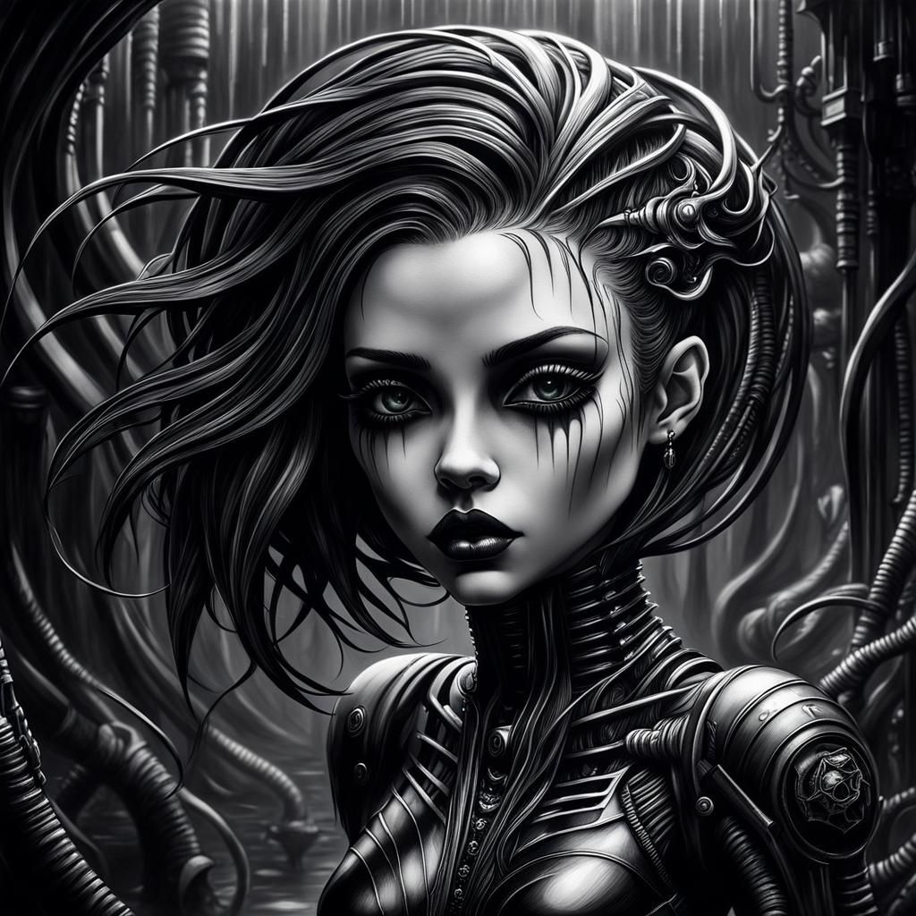 Gothic Cyberpunk Woman in Hyperrealistic Style