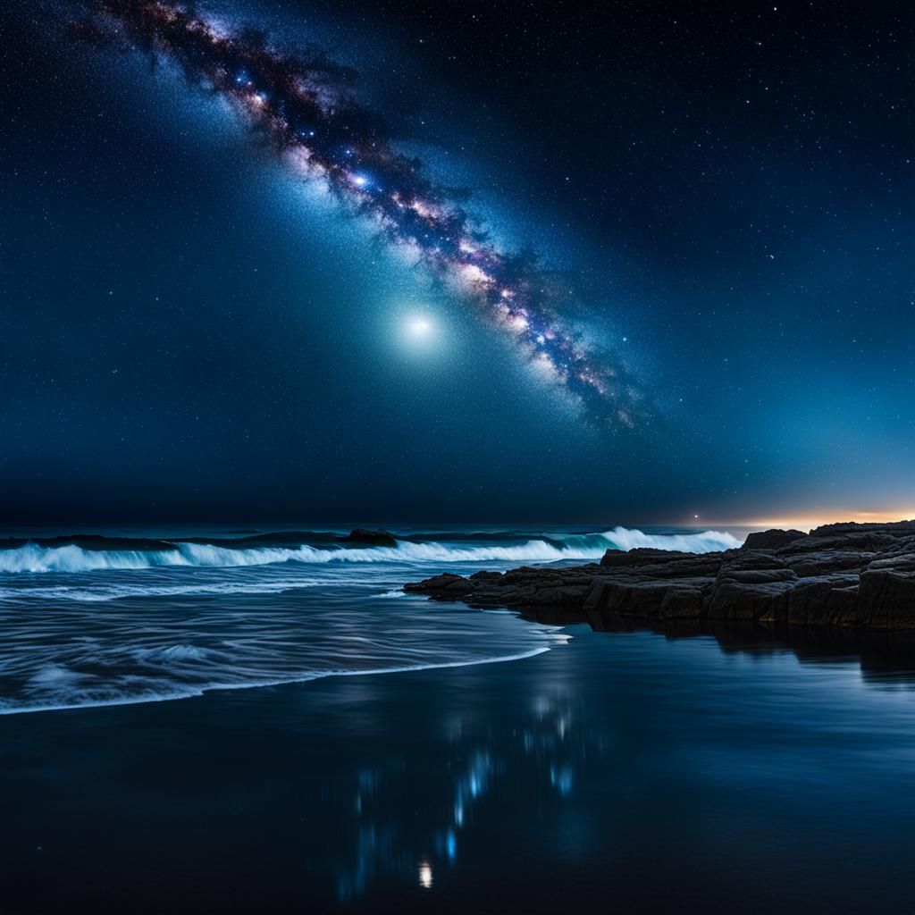 Galaxies Reflected in Night Ocean