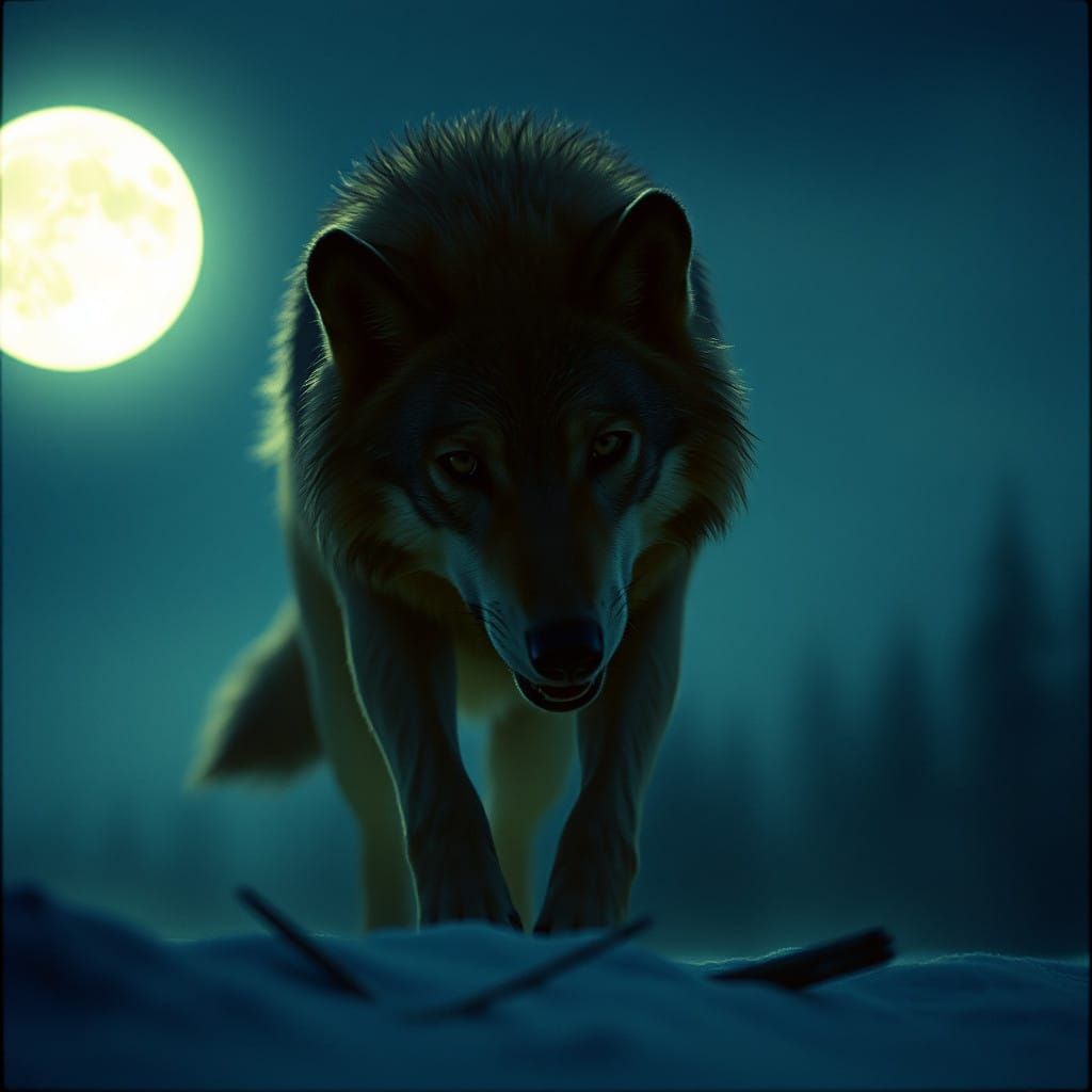Moonlit Wolf in Cinematic Film Style