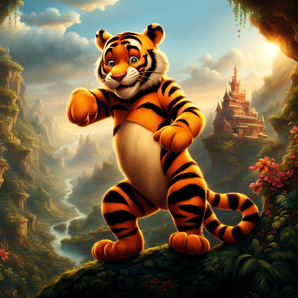 Cinematic Digital Painting of Tigger, Detailed and Dramatic