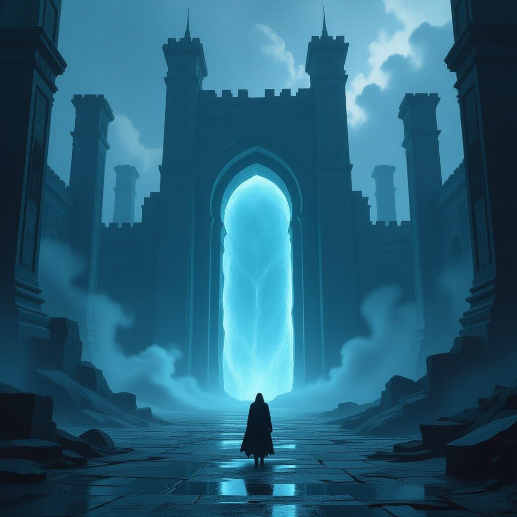 Soul Cairn Courtyard With Glowing Archway and Ominous Struct...