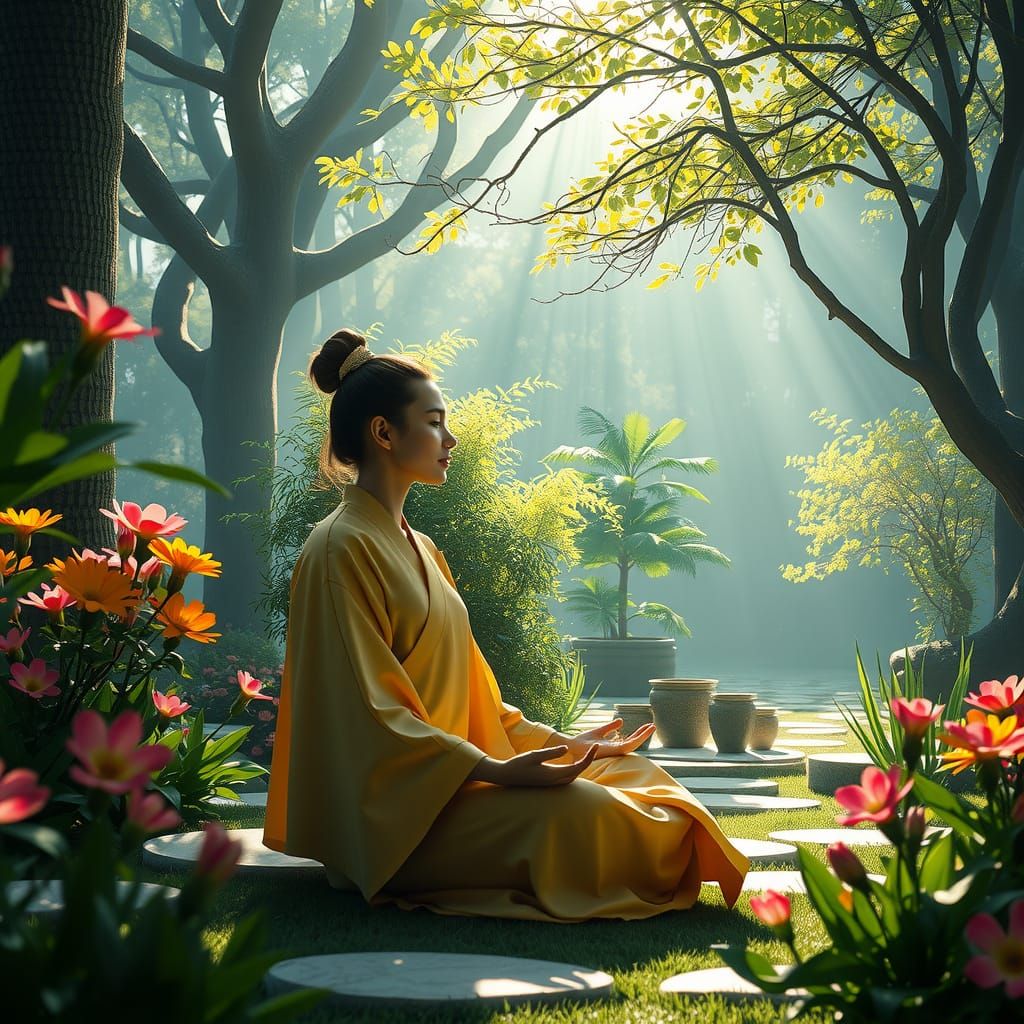 Futuristic Zen Garden in Serene, Peaceful Atmosphere