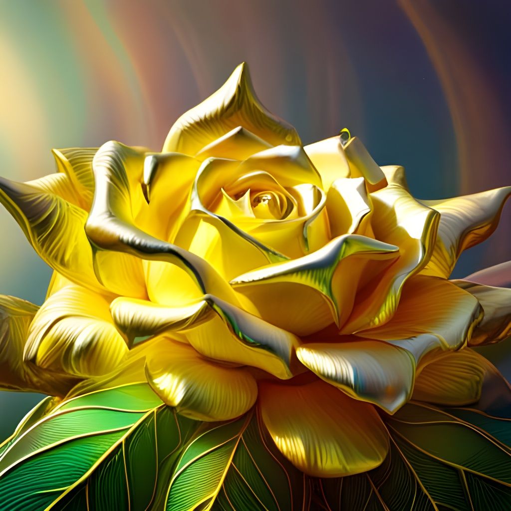 Electric Yellow Crystal Rose with Iridescent Bubbles