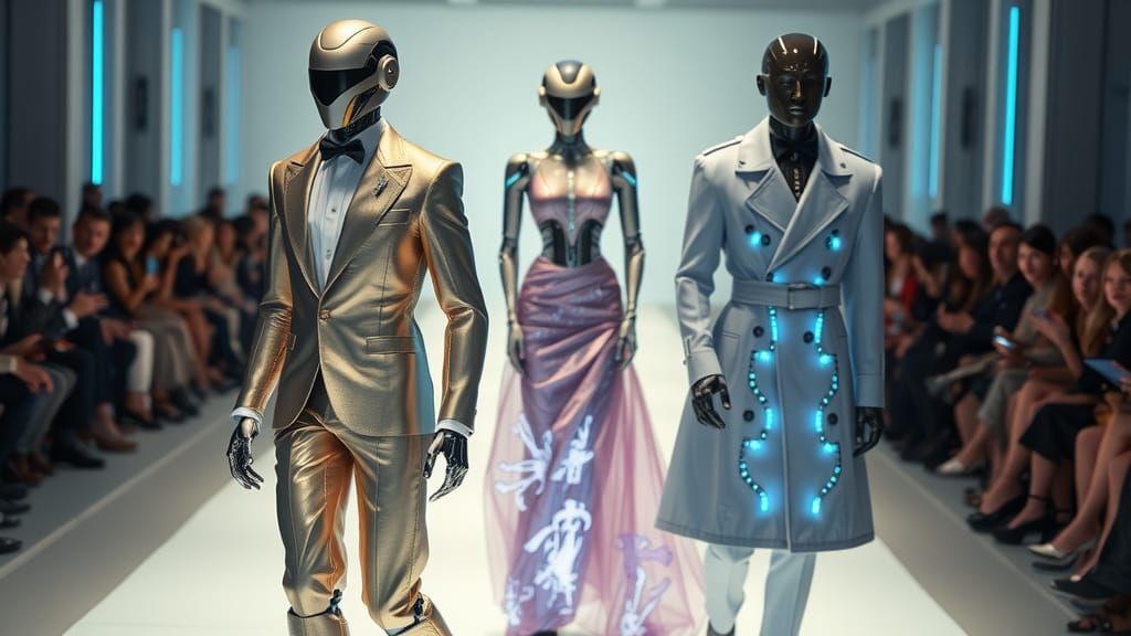Futuristic Robot Fashion Show on High-Definition Catwalk