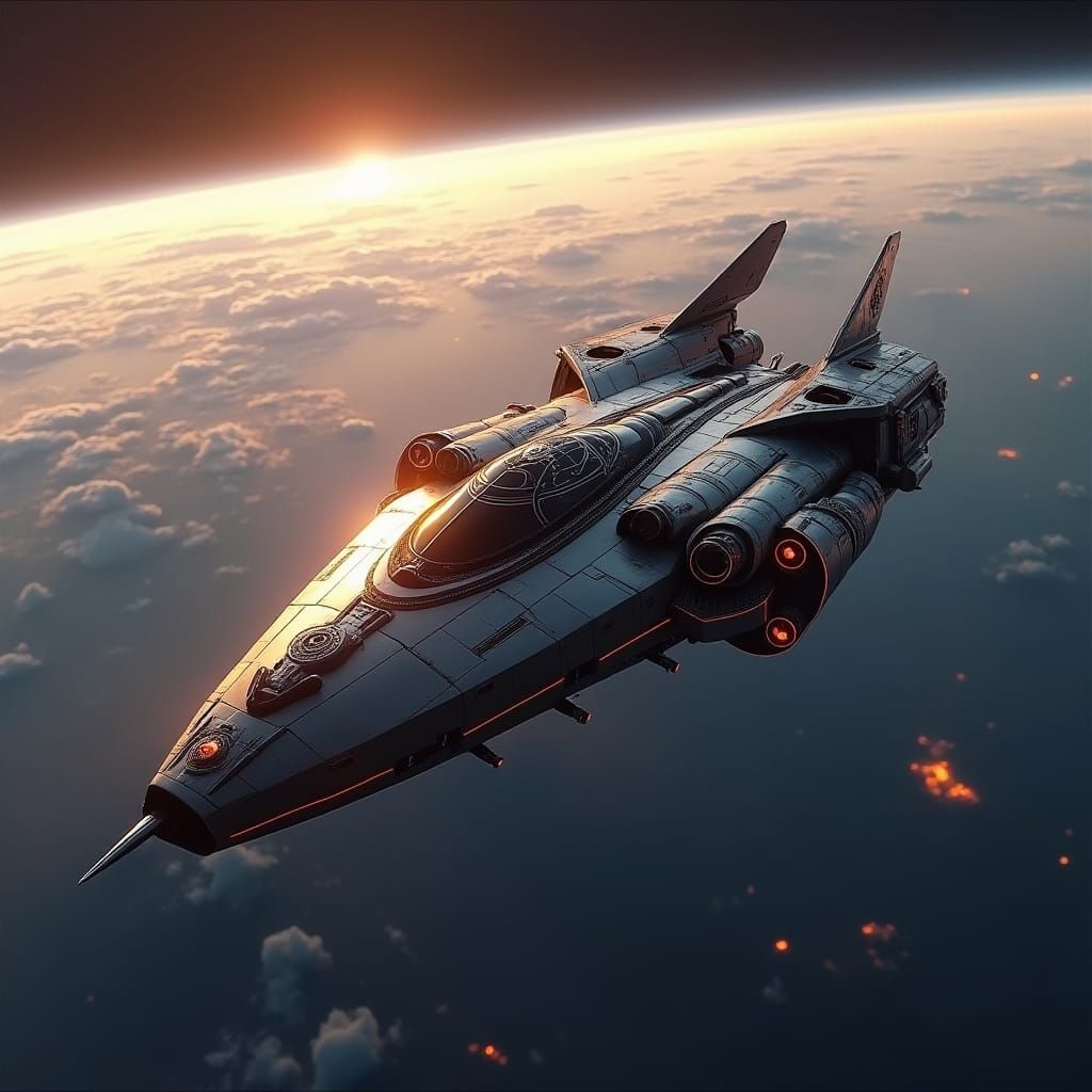 Futuristic Bat-Ship Soaring Above Earth in 8K