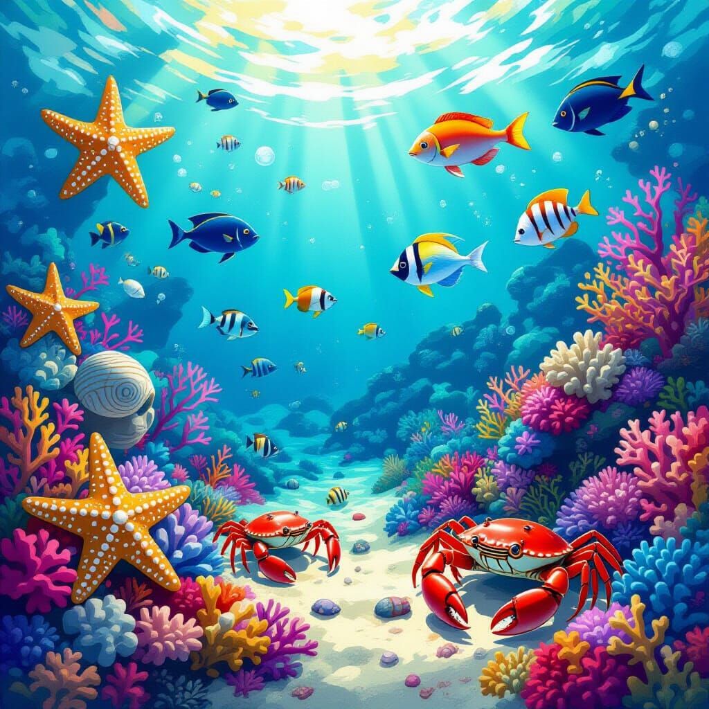 Colorful Marine Life in Coral Reef, Digital Art