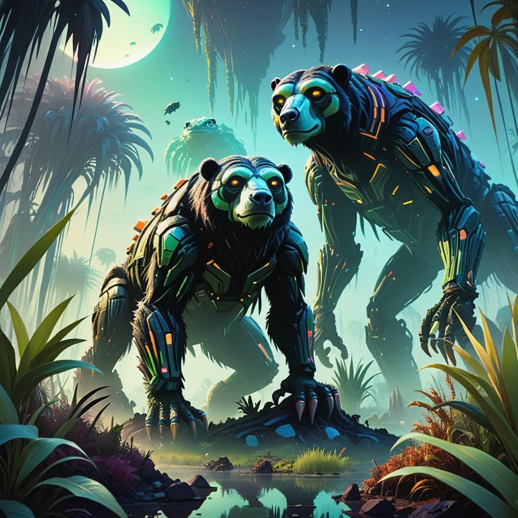 Exoplanet Concept Art: Frog Aliens in Sci-Fi Landscape