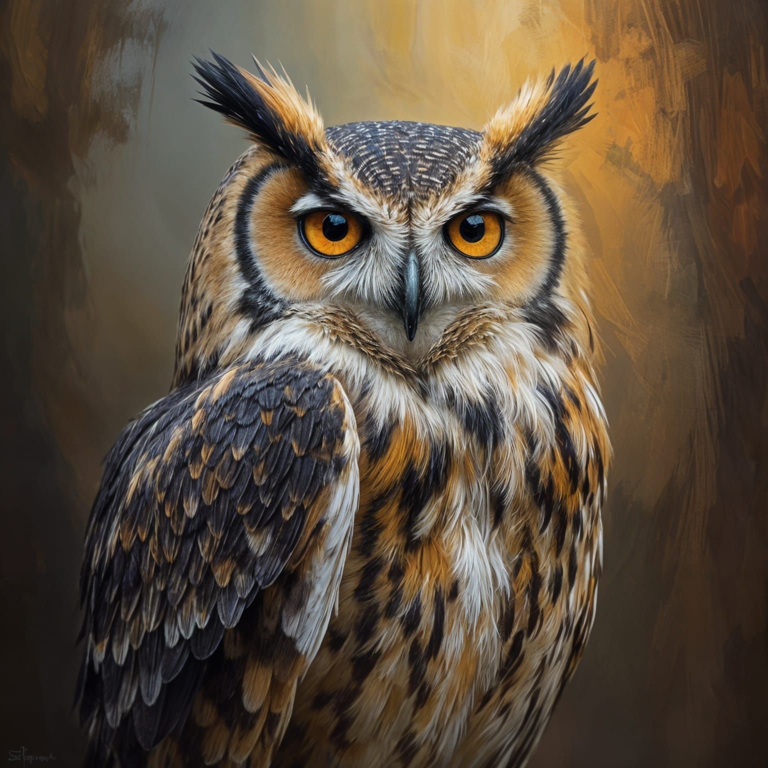 Majestic Owl Oil Painting in Impasto Style